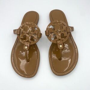 Tory Burch Miller Patent Leather Thong Sandals Women's Tan Brown Size US 10M
